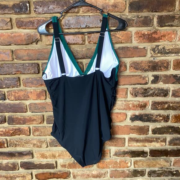 NWT Suuksess Black Green Mesh V-neck One-Piece Swim Bathing Suit Women's Size XL - Picture 8 of 9